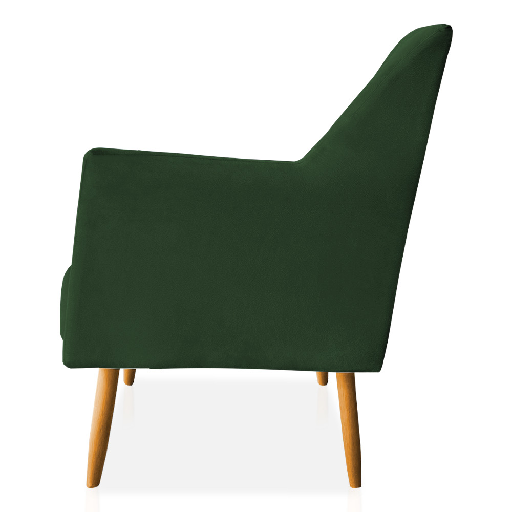 Kit 02 Poltronas Decorativa Julia Veludo Verde Pés Palito Castanho - Pallazio