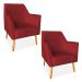Kit 02 Poltronas Decorativa Julia Veludo Vermelho Pés Palito Castanho - Pallazio
