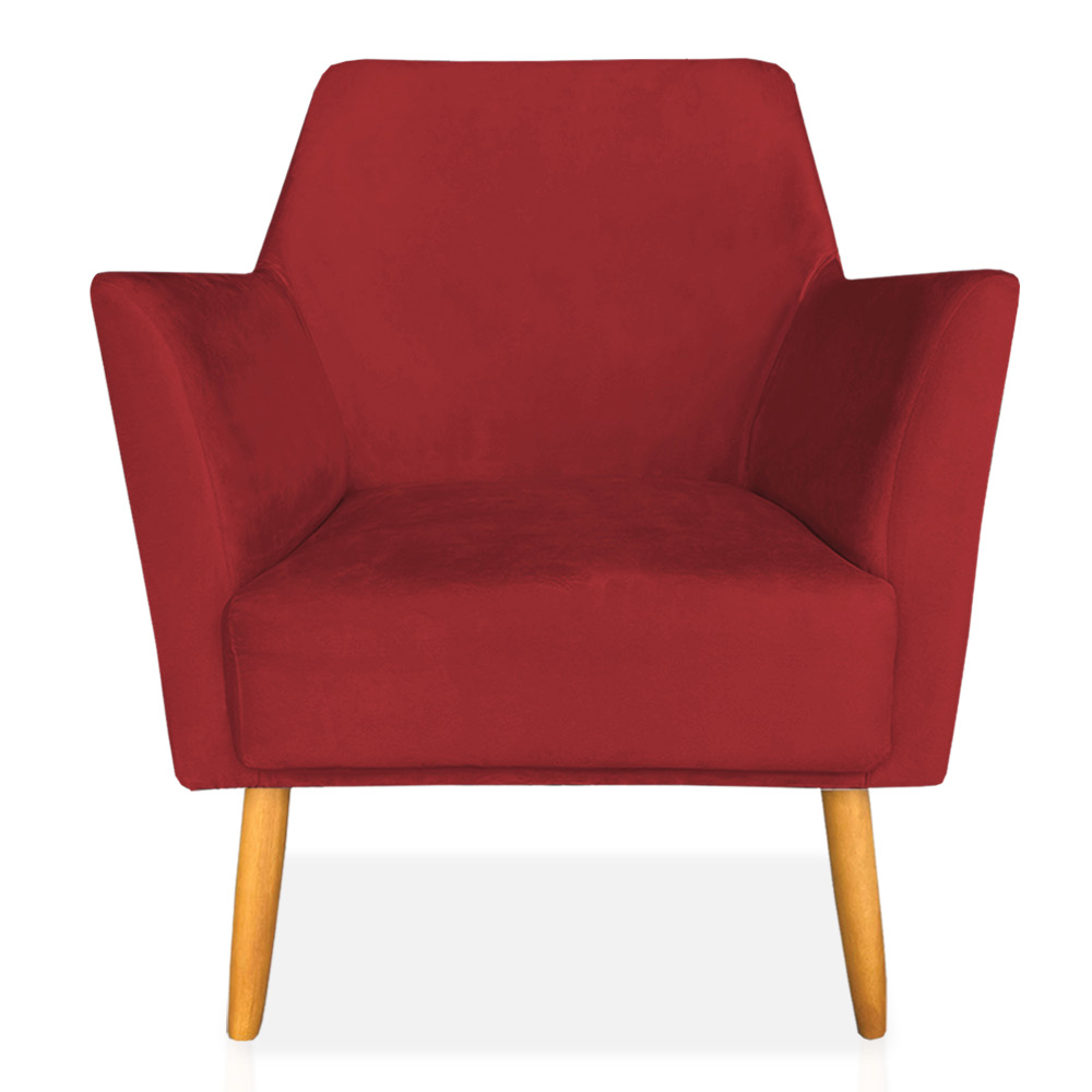 Kit 02 Poltronas Decorativa Julia Veludo Vermelho Pés Palito Castanho - Pallazio