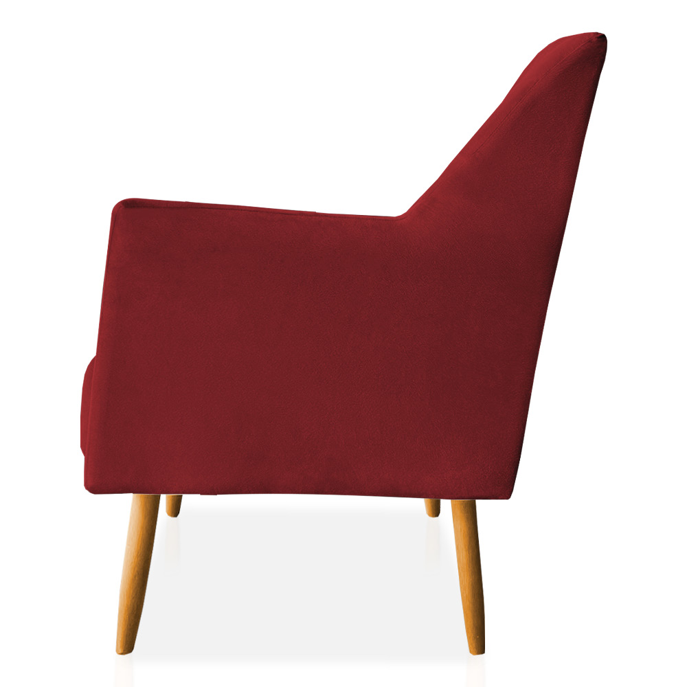 Kit 02 Poltronas Decorativa Julia Veludo Vermelho Pés Palito Castanho - Pallazio