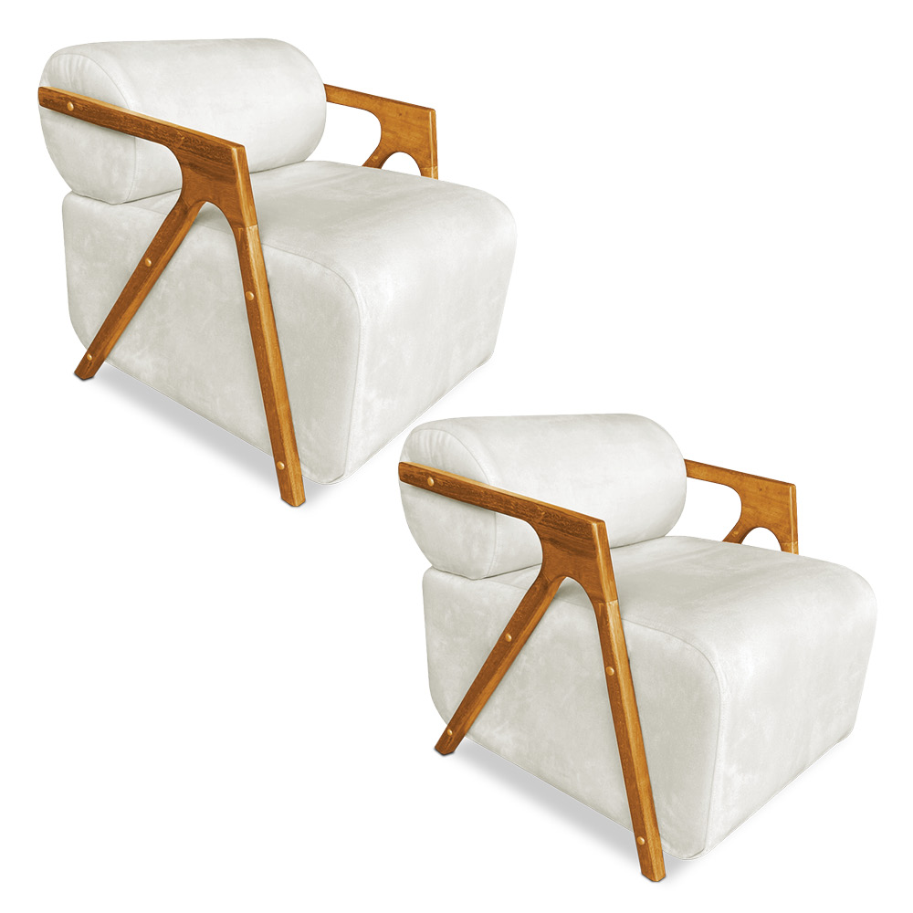 Kit 02 Poltronas Decorativa Marselha Veludo Base de Madeira - Pallazio