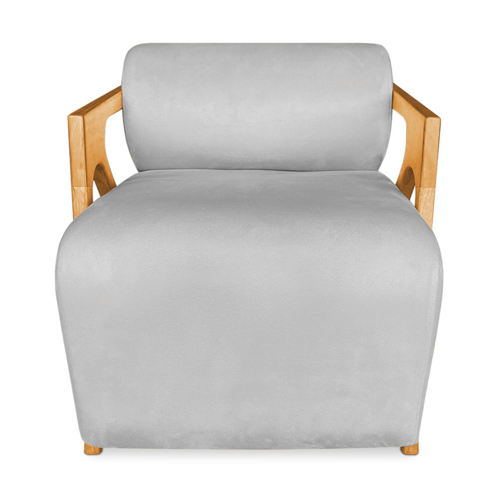 Kit 02 Poltronas Decorativa Marselha Veludo Cinza Base de Madeira - Pallazio
