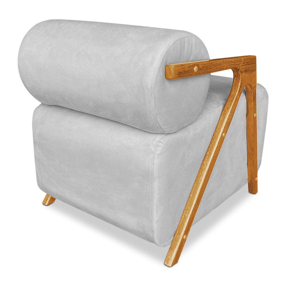 Kit 02 Poltronas Decorativa Marselha Veludo Cinza Base de Madeira - Pallazio