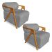 Kit 02 Poltronas Decorativa Marselha Veludo Grafite Base de Madeira - Pallazio