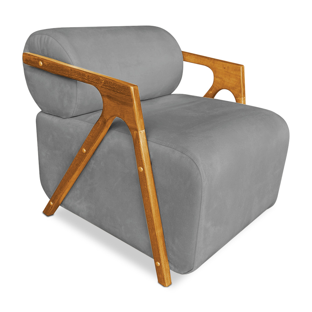 Kit 02 Poltronas Decorativa Marselha Veludo Grafite Base de Madeira - Pallazio