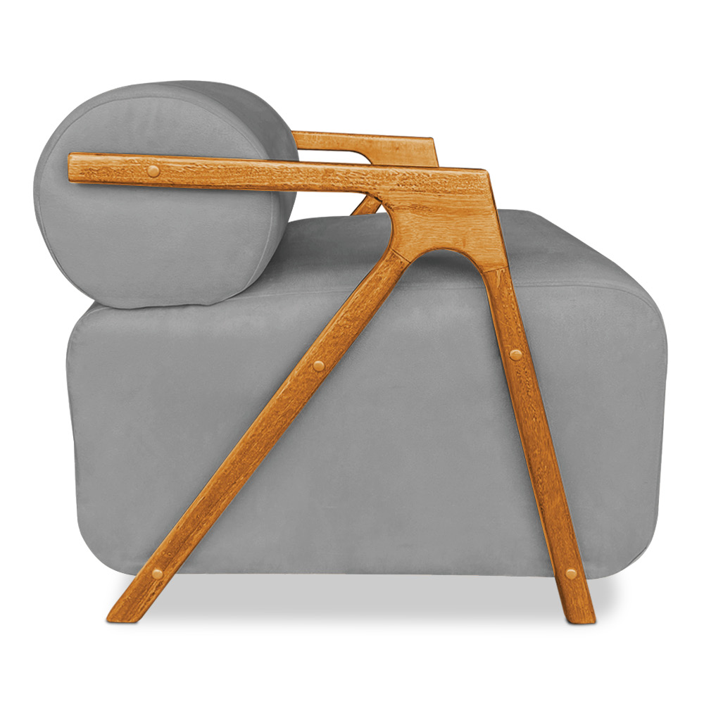 Kit 02 Poltronas Decorativa Marselha Veludo Grafite Base de Madeira - Pallazio