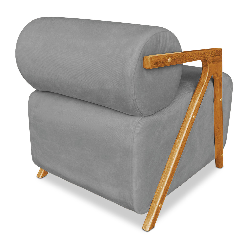 Kit 02 Poltronas Decorativa Marselha Veludo Grafite Base de Madeira - Pallazio