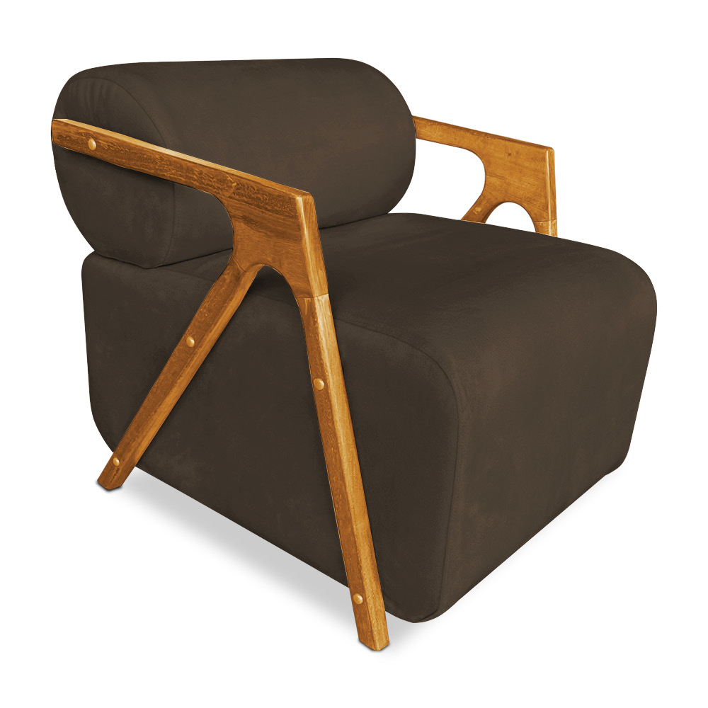 Kit 02 Poltronas Decorativa Marselha Veludo Preto Base de Madeira - Pallazio