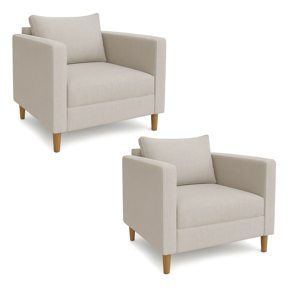 Kit 02 Poltronas Decorativa Milena Linho Bege Pés de Madeira - Pallazio