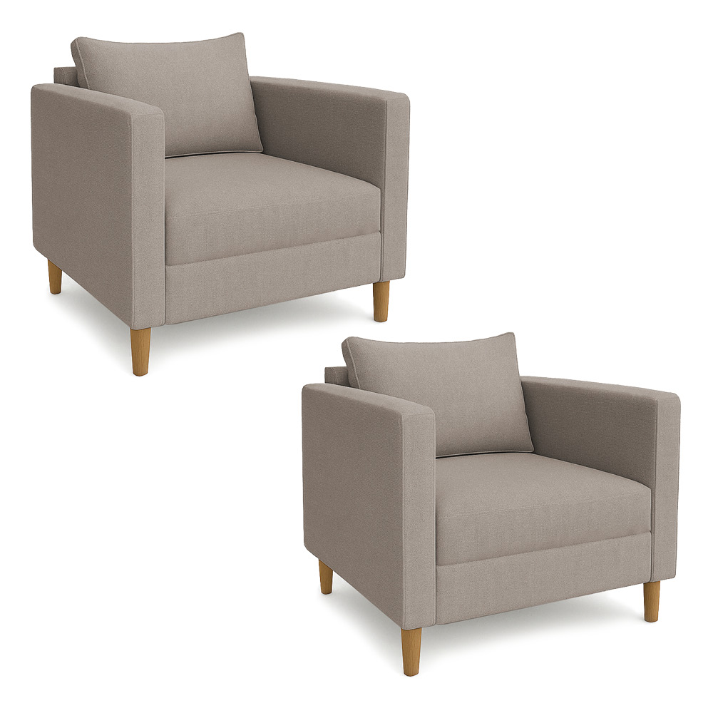Kit 02 Poltronas Decorativa Milena Linho Capuccino Pés de Madeira - Pallazio