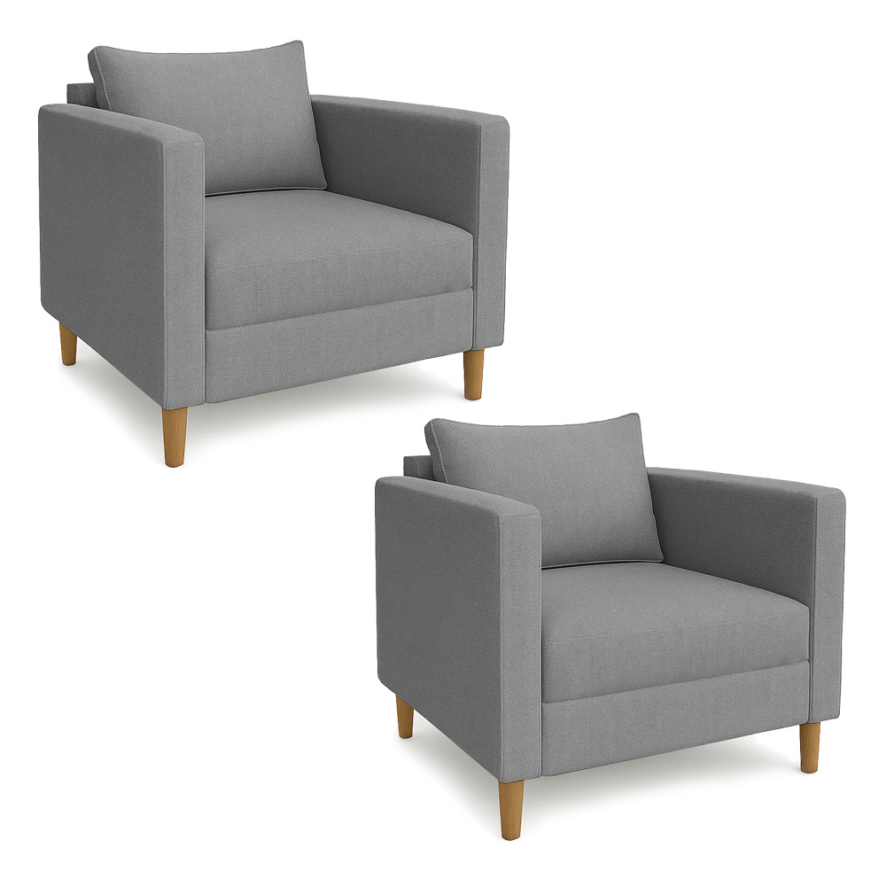 Kit 02 Poltronas Decorativa Milena Linho Cinza Pés de Madeira - Pallazio