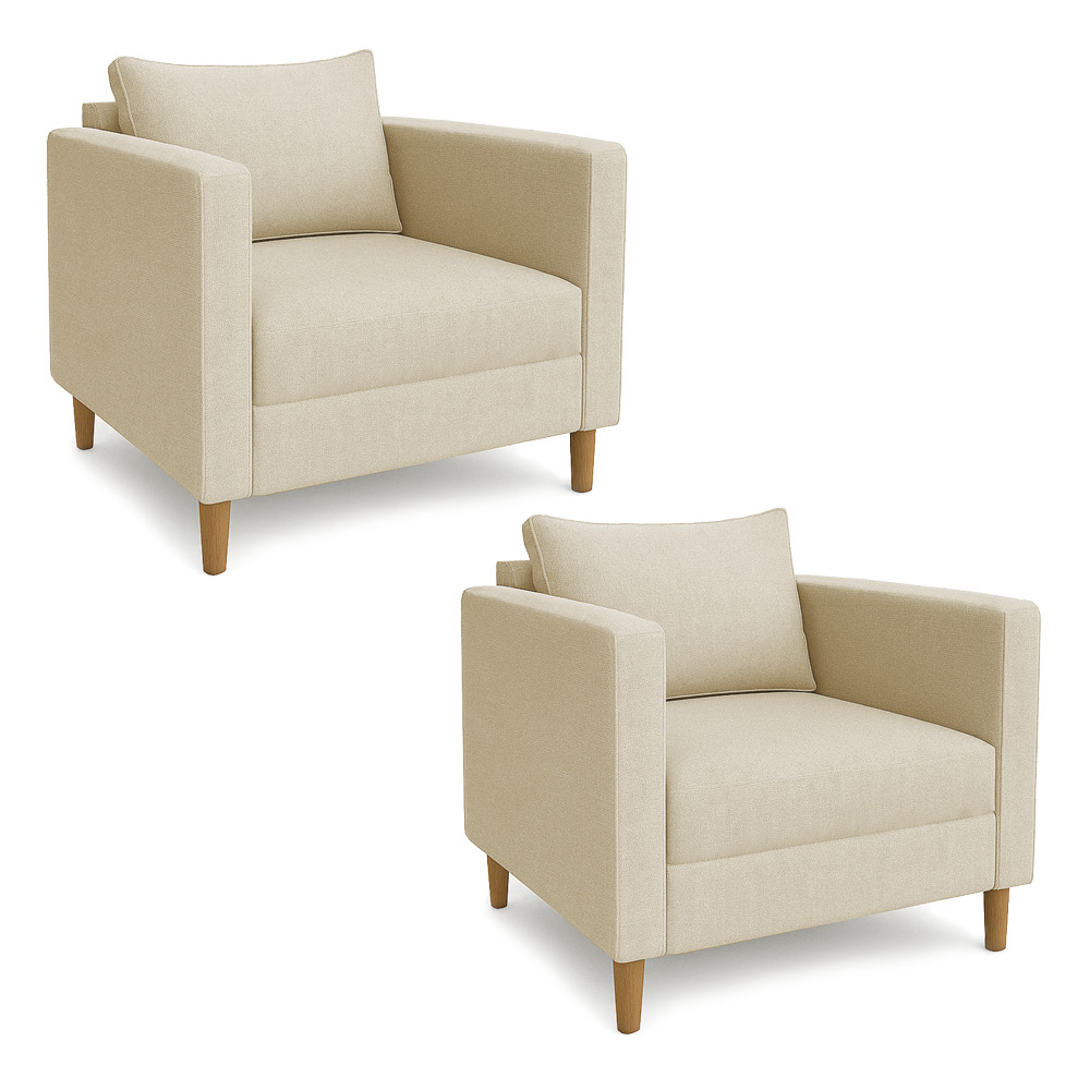 Kit 02 Poltronas Decorativa Milena Linho Dourado Pés de Madeira - Pallazio
