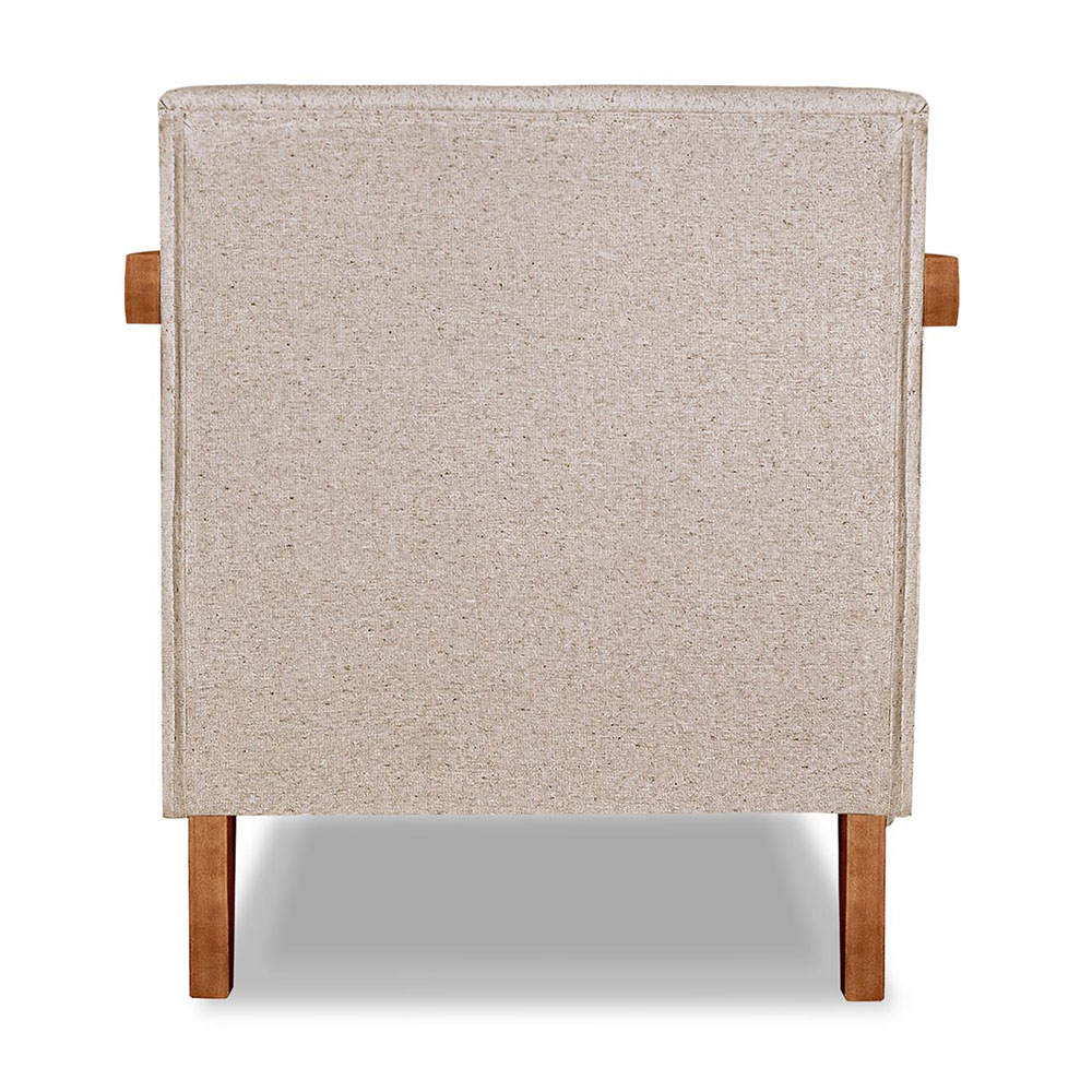 Kit 02 Poltronas Decorativa Natália Linho Areia Base em Madeira Castanho - Pallazio