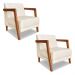 Kit 02 Poltronas Decorativa Natália Linho Bege Base em Madeira Castanho - Pallazio