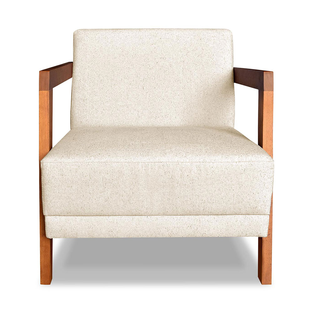 Kit 02 Poltronas Decorativa Natália Linho Bege Base em Madeira Castanho - Pallazio