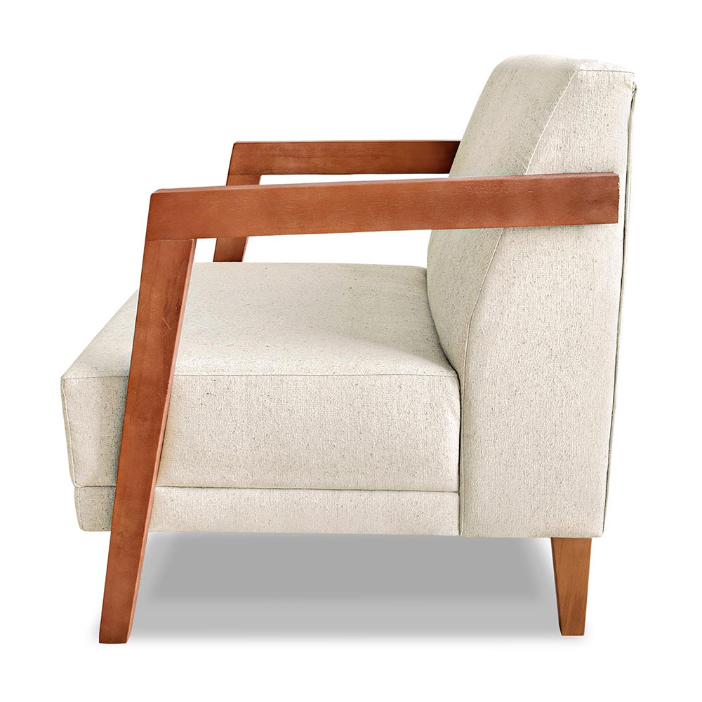 Kit 02 Poltronas Decorativa Natália Linho Bege Base em Madeira Castanho - Pallazio