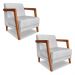 Kit 02 Poltronas Decorativa Natália Linho Cinza Base em Madeira Castanho - Pallazio