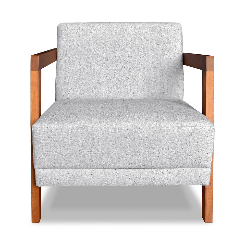 Kit 02 Poltronas Decorativa Natália Linho Cinza Base em Madeira Castanho - Pallazio