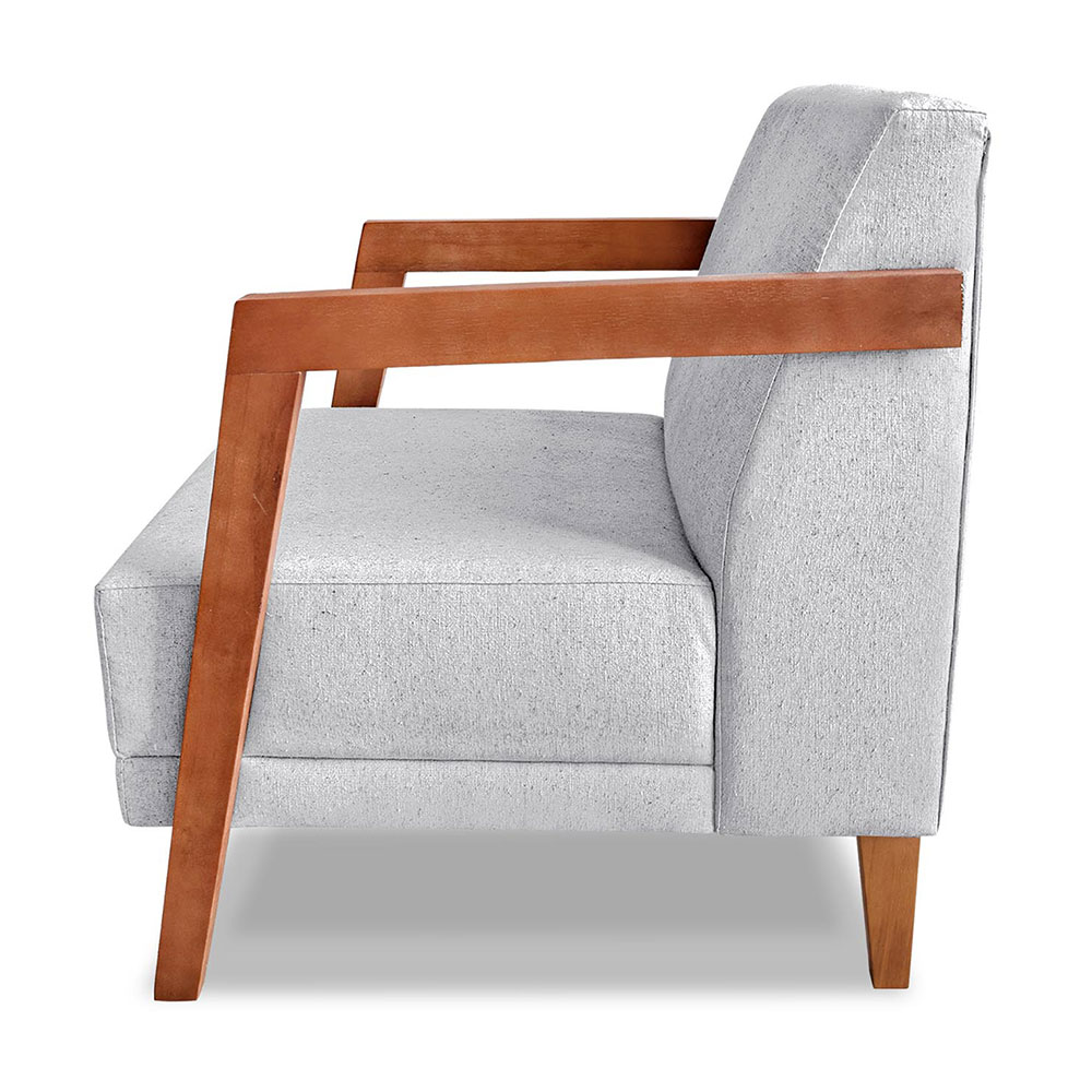 Kit 02 Poltronas Decorativa Natália Linho Cinza Base em Madeira Castanho - Pallazio
