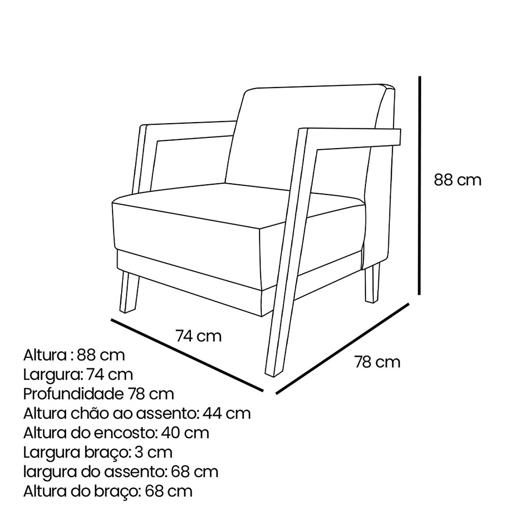 Kit 02 Poltronas Decorativa Natália Linho Cinza Base em Madeira Castanho - Pallazio