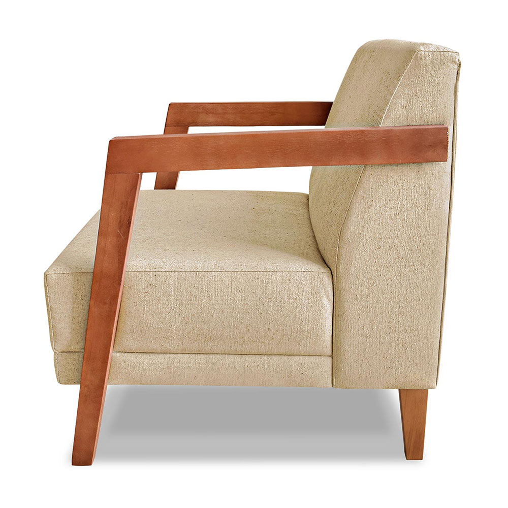 Kit 02 Poltronas Decorativa Natália Linho Dourado Base em Madeira Castanho - Pallazio