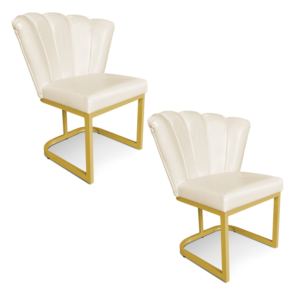 Kit 02 Poltronas Flor Corano Base Metálica Industrial Dourado - Pallazio