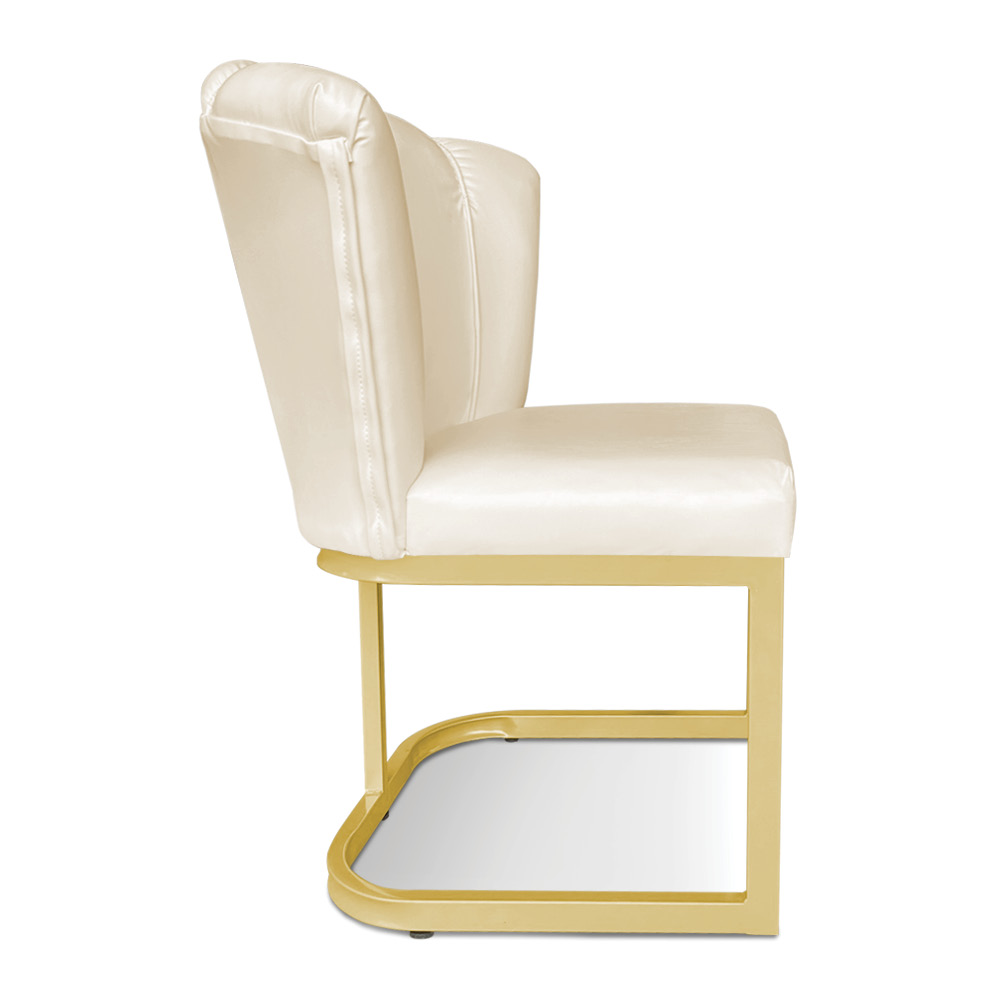 Kit 02 Poltronas Flor Corano Bege Base Metálica Industrial Dourado - Pallazio