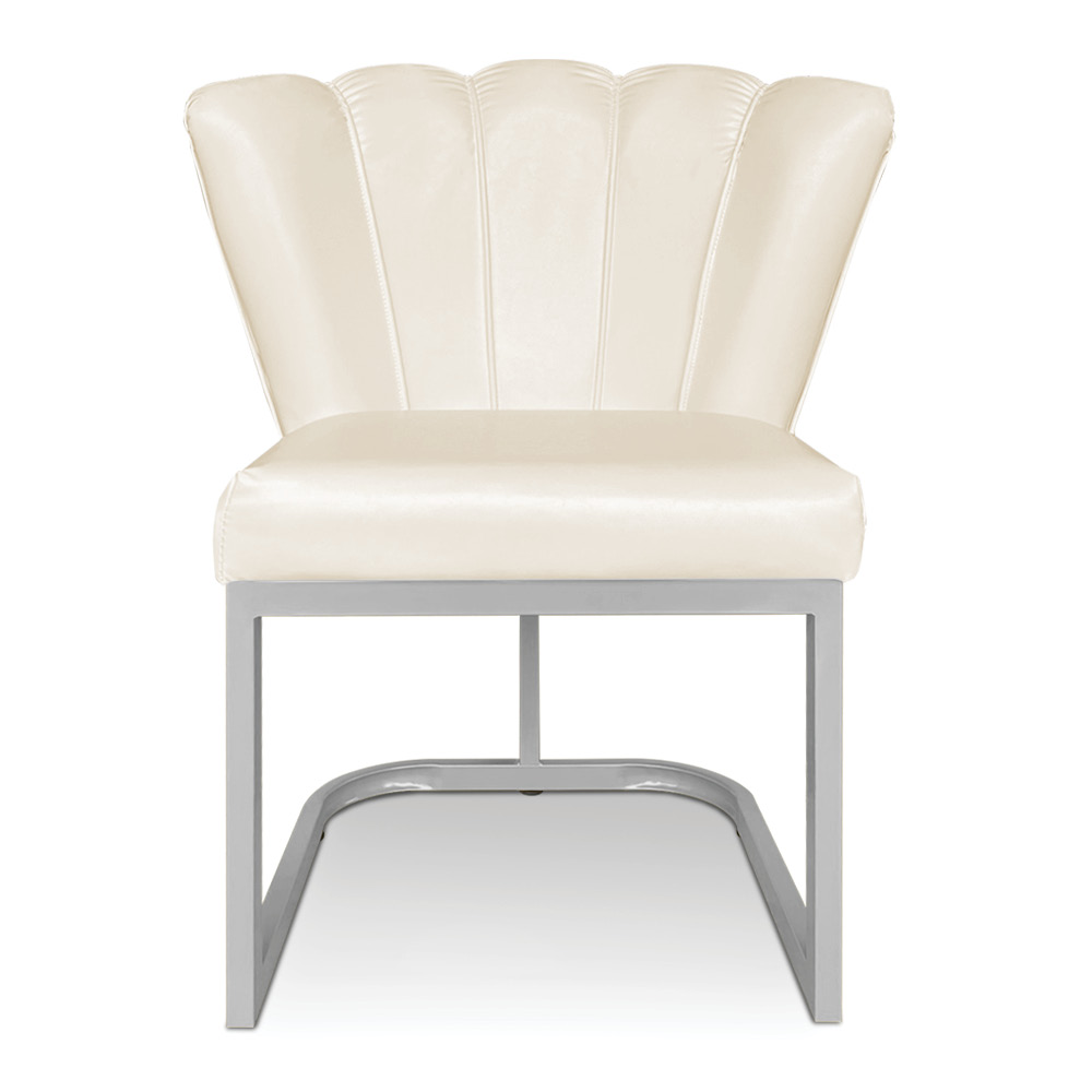 Kit 02 Poltronas Flor Corano Bege Base Metálica Industrial Prata - Pallazio