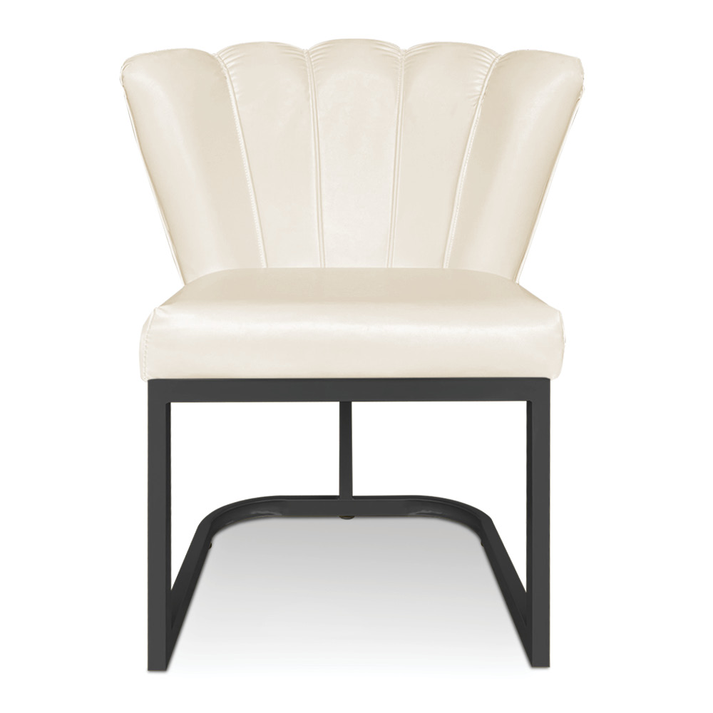 Kit 02 Poltronas Flor Corano Bege Base Metálica Industrial Preto - Pallazio
