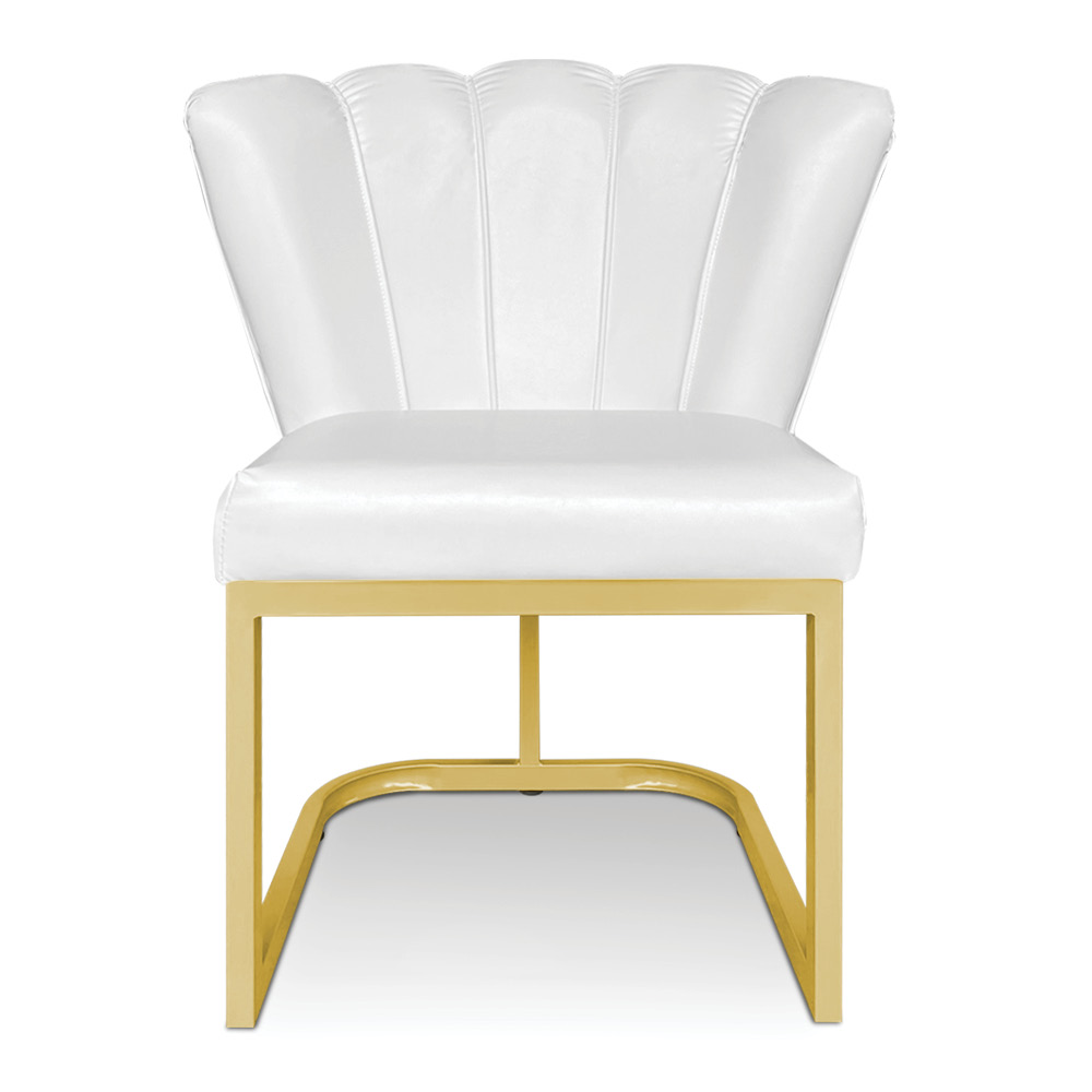 Kit 02 Poltronas Flor Corano Branco Base Metálica Industrial Dourado - Pallazio