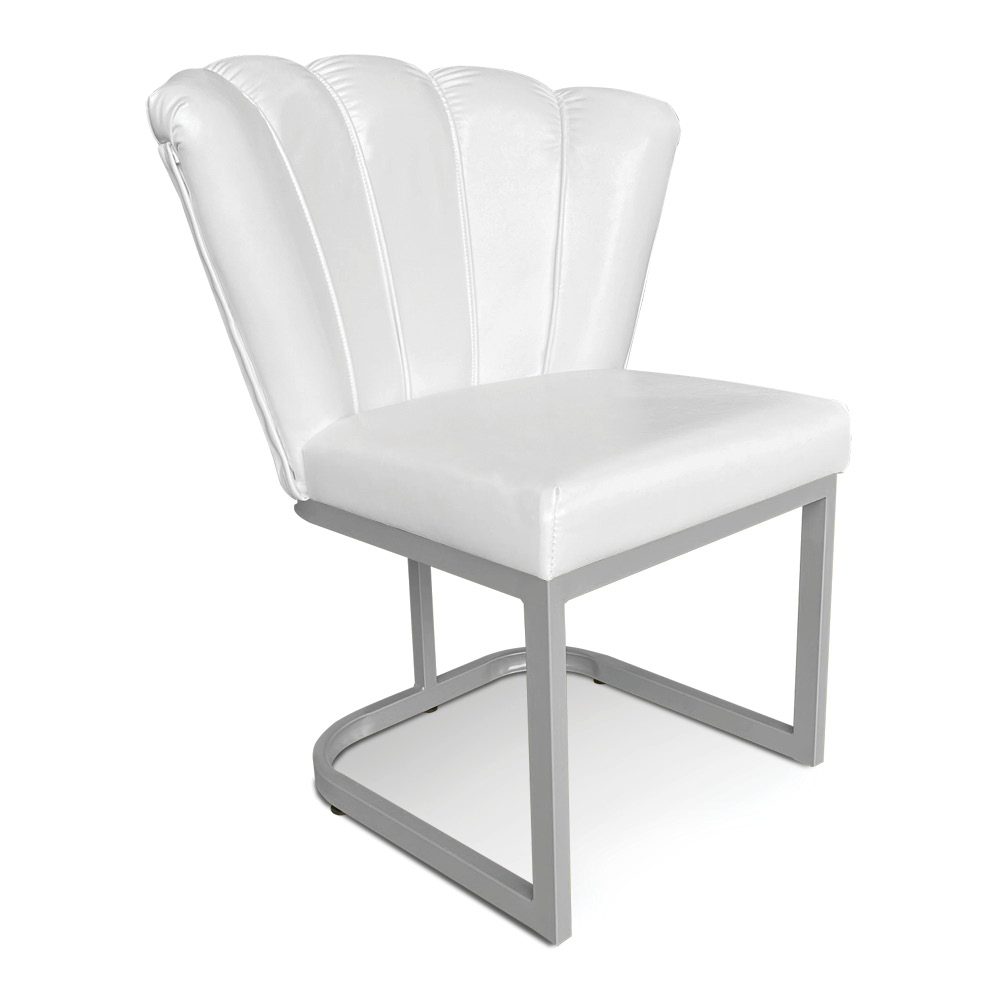 Kit 02 Poltronas Flor Corano Branco Base Metálica Industrial Prata - Pallazio