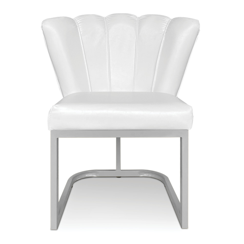 Kit 02 Poltronas Flor Corano Branco Base Metálica Industrial Prata - Pallazio