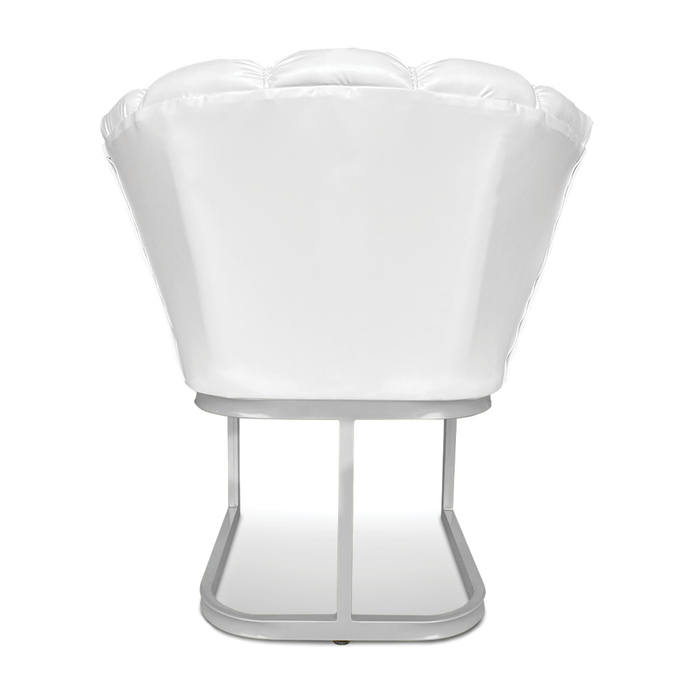 Kit 02 Poltronas Flor Corano Branco Base Metálica Industrial Prata - Pallazio