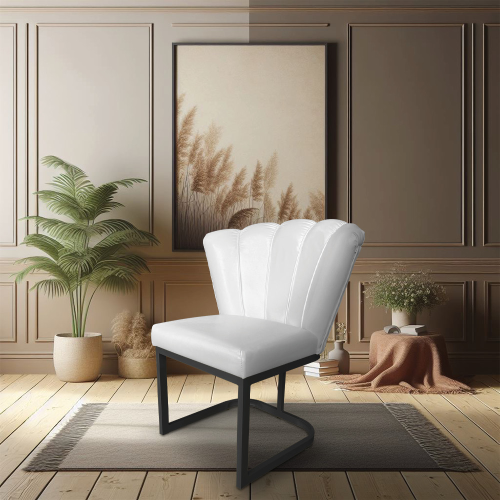 Kit 02 Poltronas Flor Corano Branco Base Metálica Industrial Preto - Pallazio