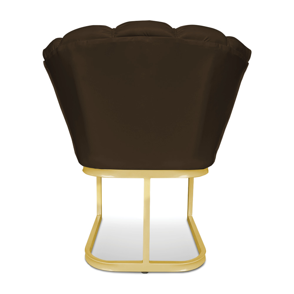 Kit 02 Poltronas Flor Corano Marrom Base Metálica Industrial Dourado - Pallazio