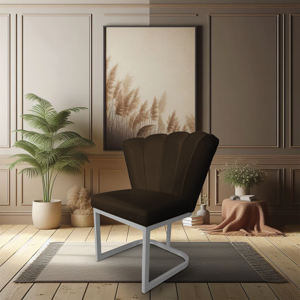 Kit 02 Poltronas Flor Corano Marrom Base Metálica Industrial Prata - Pallazio
