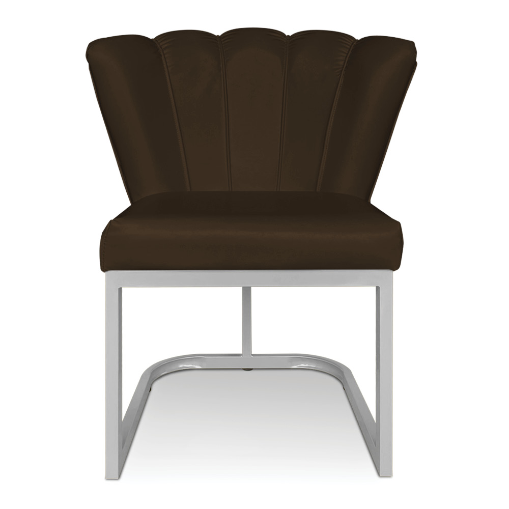 Kit 02 Poltronas Flor Corano Marrom Base Metálica Industrial Prata - Pallazio