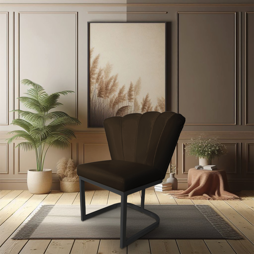Kit 02 Poltronas Flor Corano Marrom Base Metálica Industrial Preto - Pallazio