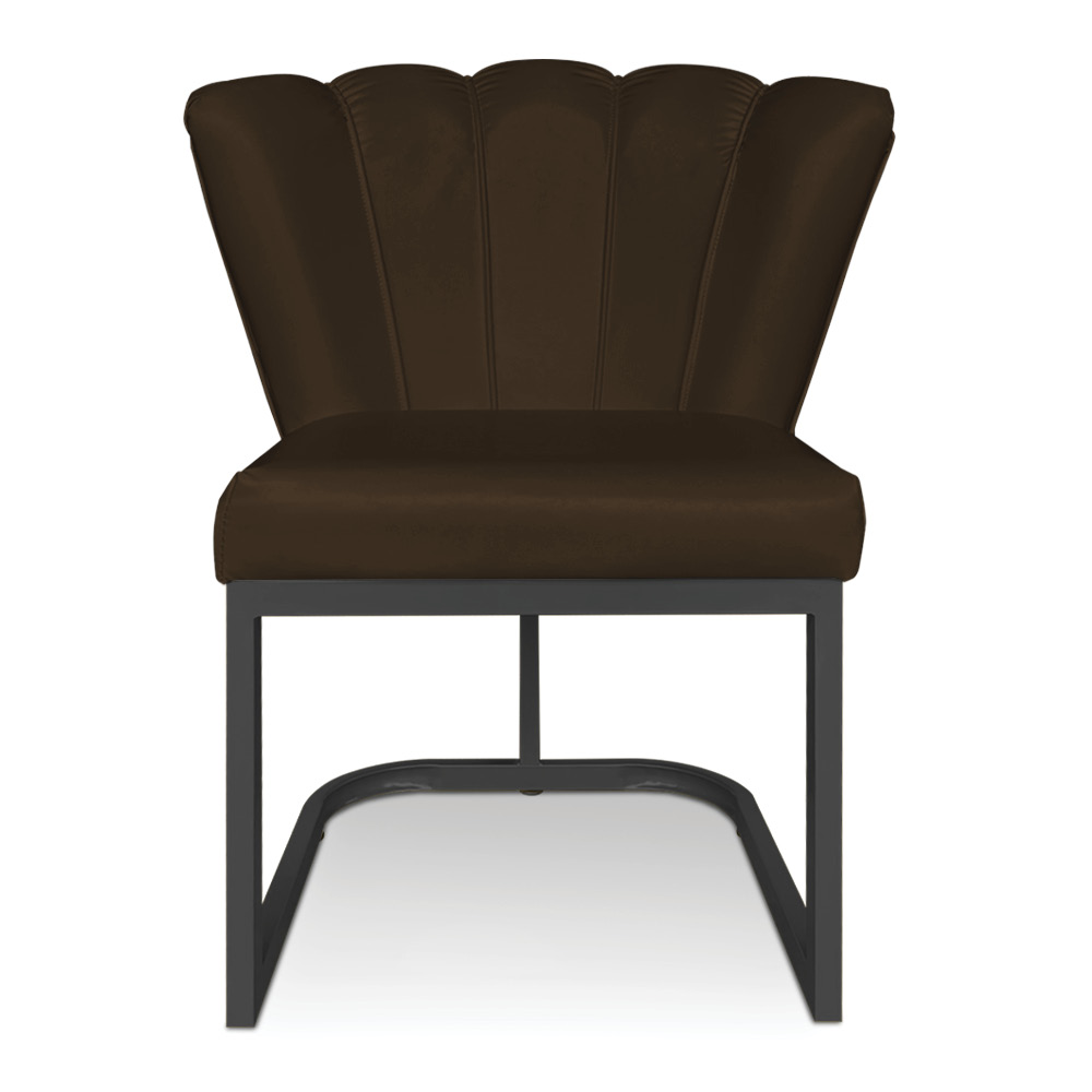 Kit 02 Poltronas Flor Corano Marrom Base Metálica Industrial Preto - Pallazio