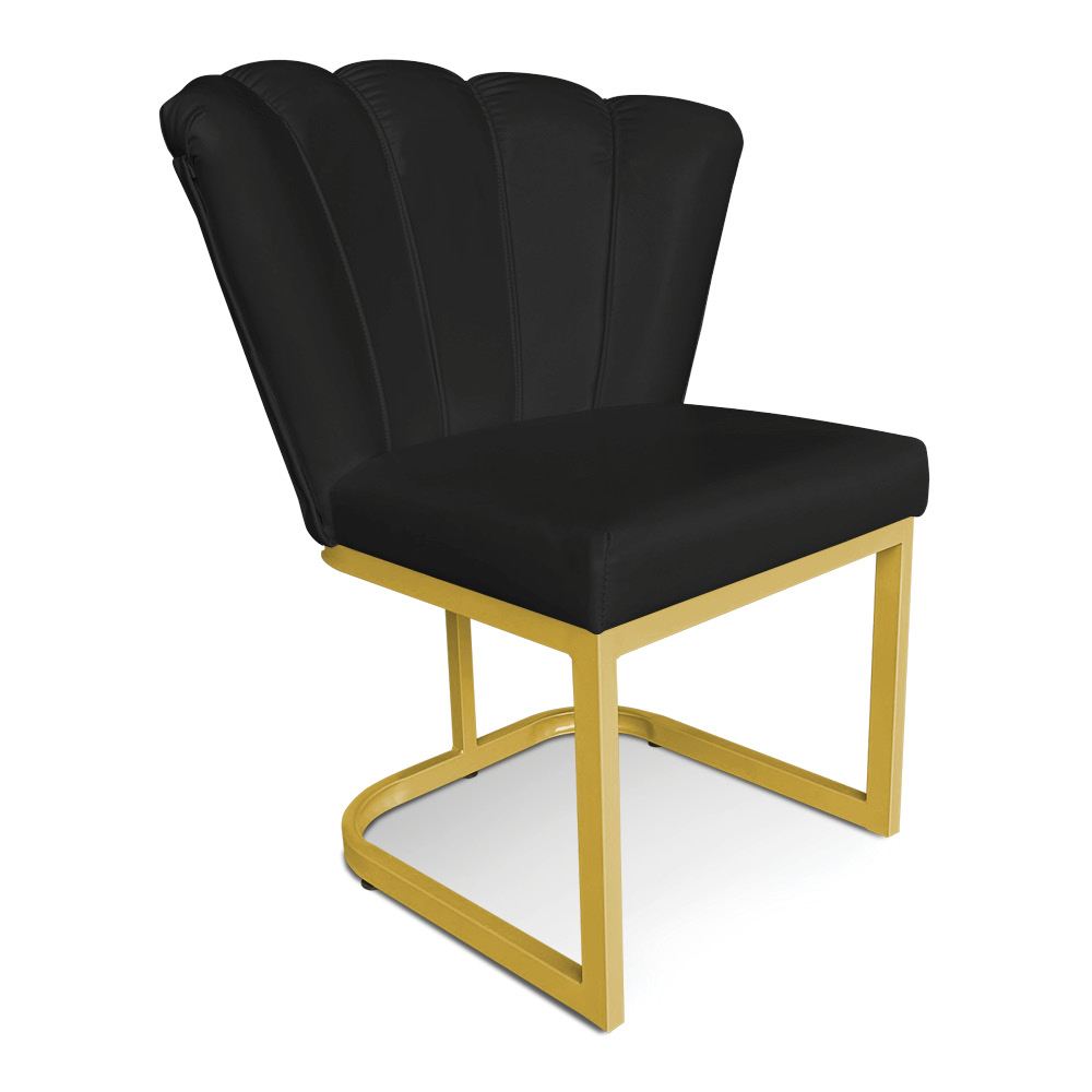 Kit 02 Poltronas Flor Corano Preto Base Metálica Industrial Dourado - Pallazio