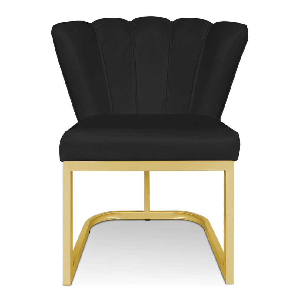 Kit 02 Poltronas Flor Corano Preto Base Metálica Industrial Dourado - Pallazio