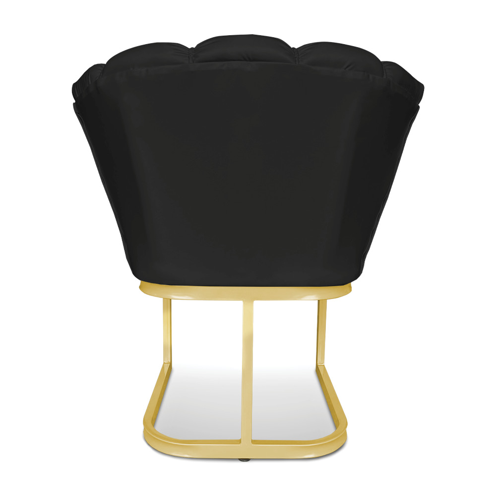 Kit 02 Poltronas Flor Corano Preto Base Metálica Industrial Dourado - Pallazio