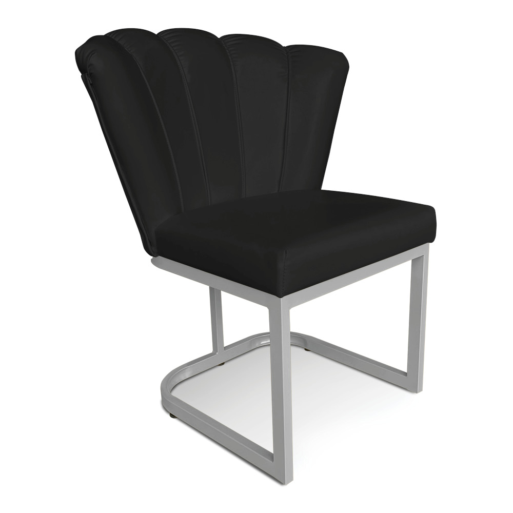 Kit 02 Poltronas Flor Corano Preto Base Metálica Industrial Prata - Pallazio