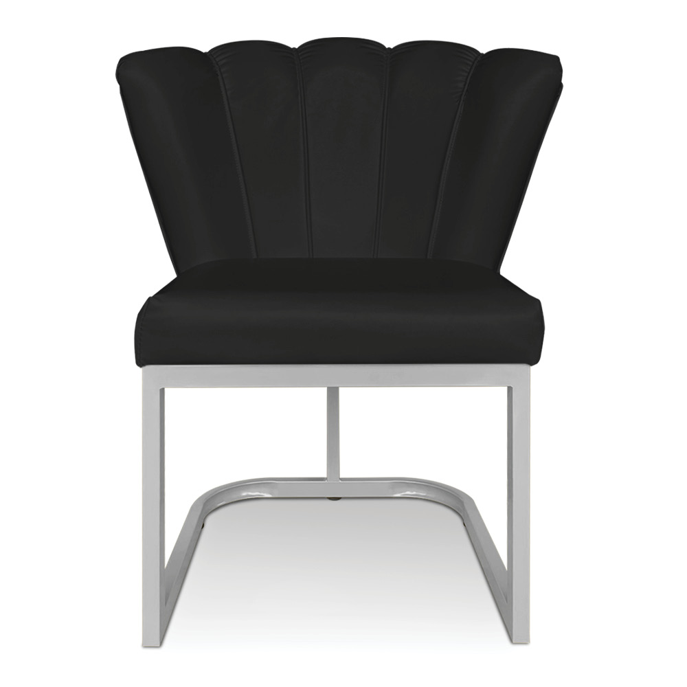 Kit 02 Poltronas Flor Corano Preto Base Metálica Industrial Prata - Pallazio