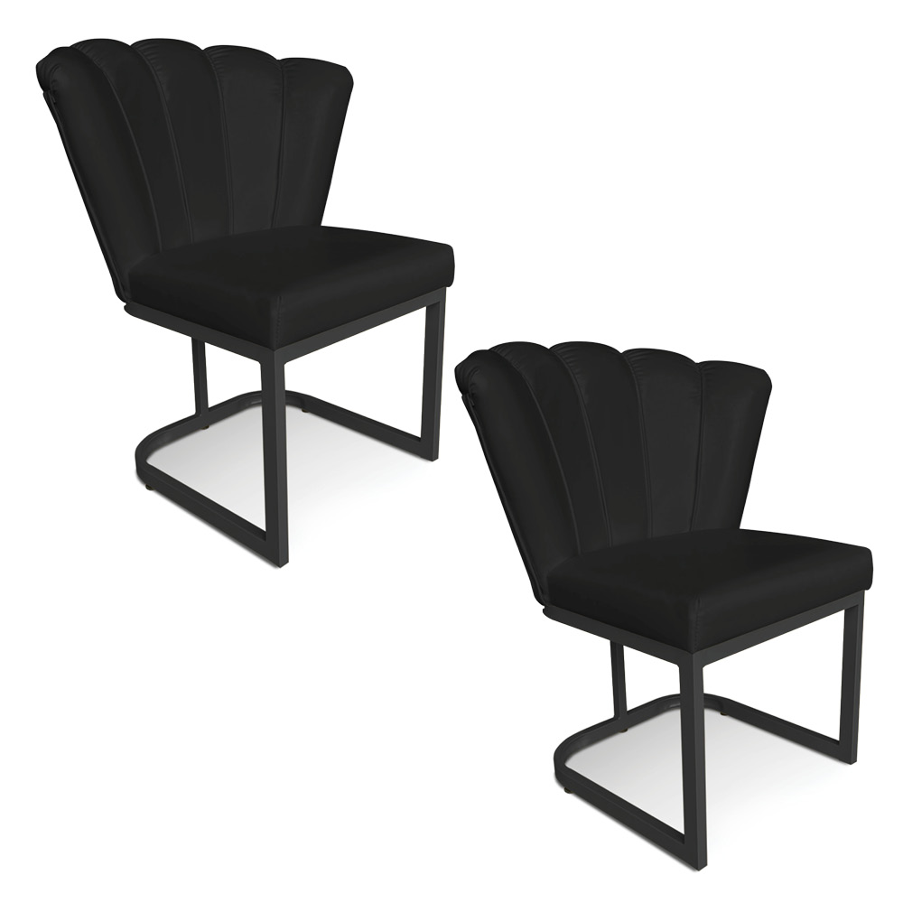 Kit 02 Poltronas Flor Corano Preto Base Metálica Industrial Preto - Pallazio