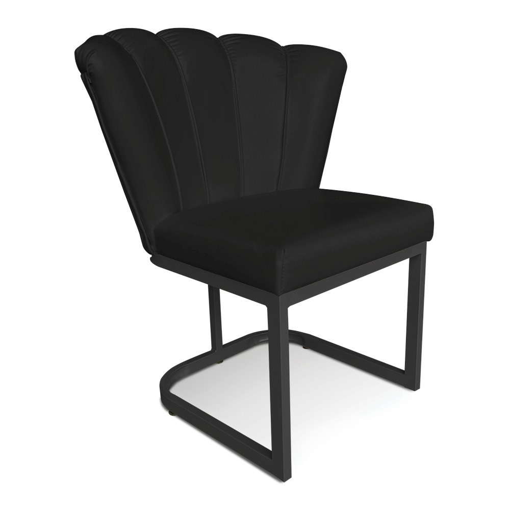 Kit 02 Poltronas Flor Corano Preto Base Metálica Industrial Preto - Pallazio