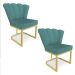 Kit 02 Poltronas Flor Veludo Azul Turquesa Base Metálica Industrial Dourado - Pallazio