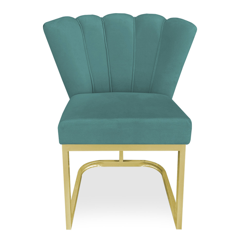 Kit 02 Poltronas Flor Veludo Azul Turquesa Base Metálica Industrial Dourado - Pallazio