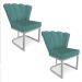 Kit 02 Poltronas Flor Veludo Azul Turquesa Base Metálica Industrial Prata - Pallazio