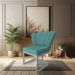 Kit 02 Poltronas Flor Veludo Azul Turquesa Base Metálica Industrial Prata - Pallazio